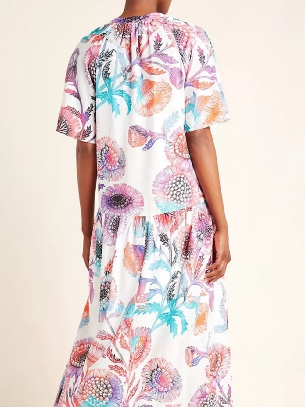 Tugboat White Floral Button-Front Maxi Dress with Pink, Purple & Blue Print - Picture 4 of 8